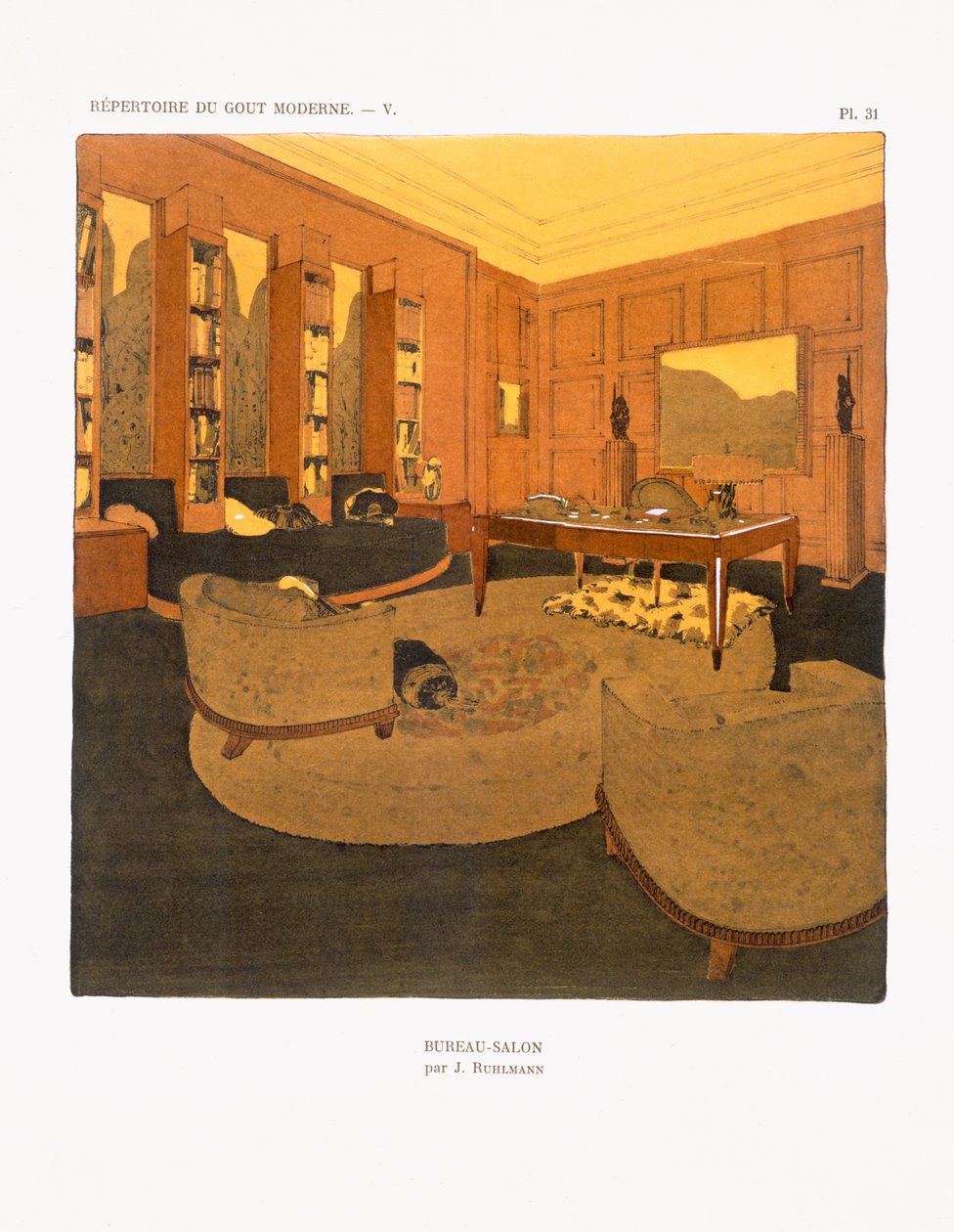 办公室 - 起居室，1929年 作者 雅克·埃米尔·鲁尔曼
