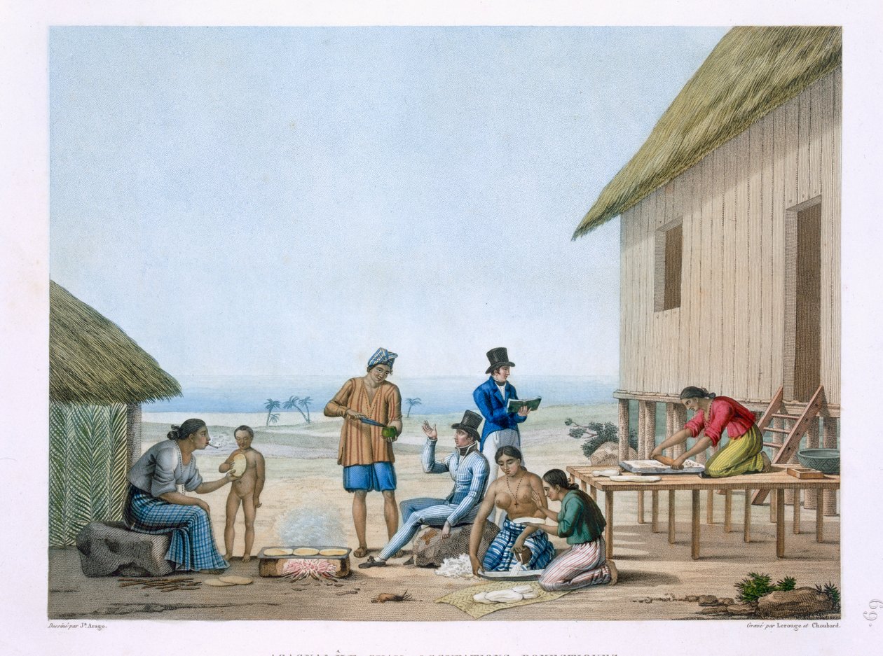 国内职业，Agagna，关岛，菲律宾，来自&39;Voyage Autour du Monde（1817-20）&39;由Louis Claude Desaulses de Freycinet（1779-1842）由Pomel雕刻，1822-24出版 作者 雅克·艾蒂安·维克多·阿拉戈