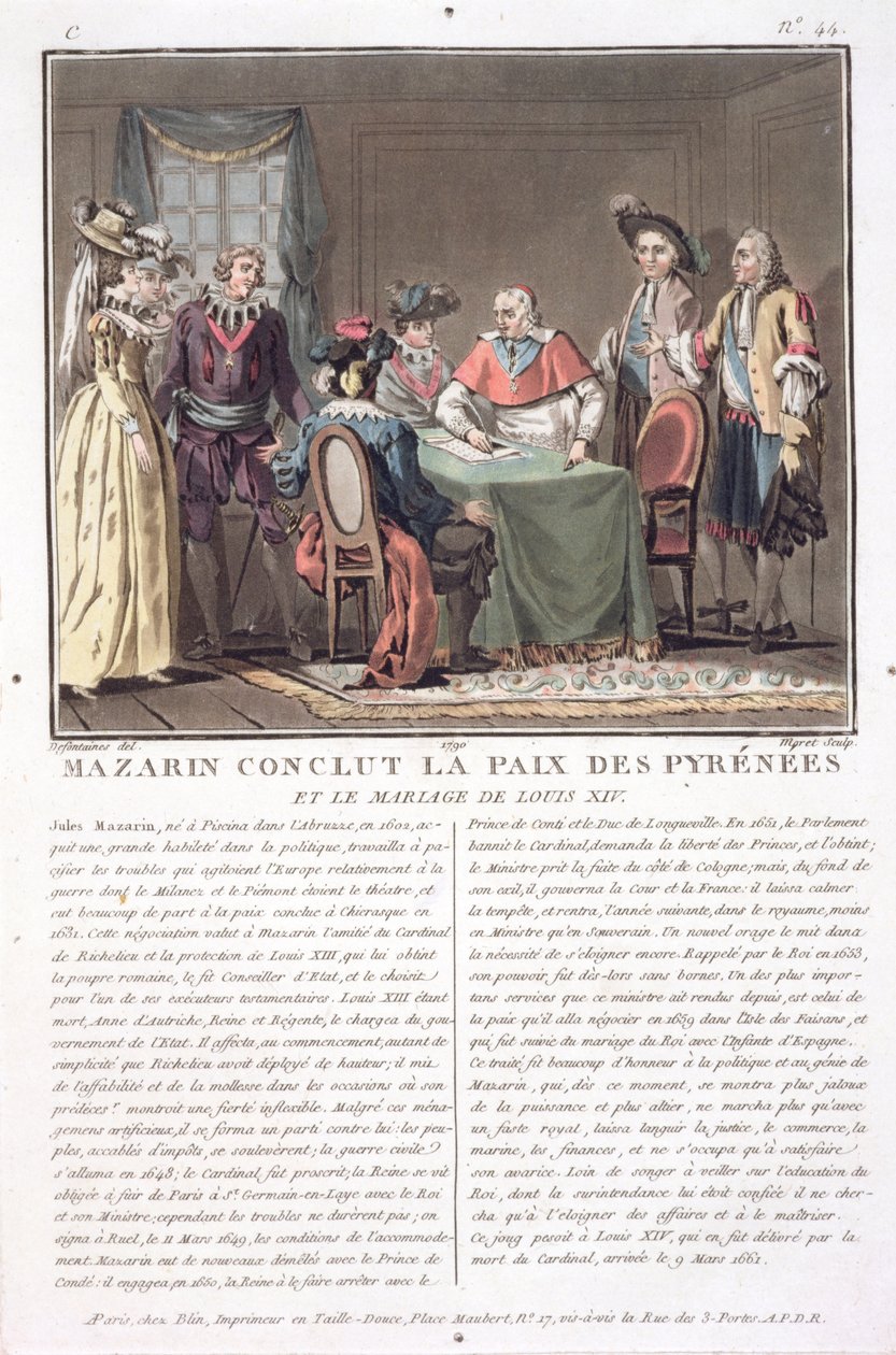 红衣主教马萨林（1602-61）总结了1659年的比利牛斯和平，由Jean Baptiste Morret（1790-1820）雕刻，1790年 作者 雅克·弗朗索瓦·约瑟夫·斯韦巴赫