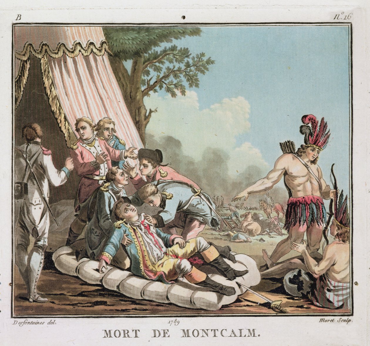 1759年，路易斯约瑟夫·德·蒙卡尔姆死于魁北克围城，由Jean Baptiste Morret（1790-1820）雕刻，1789年（彩色光刻）（另见139883） 作者 雅克·弗朗索瓦·约瑟夫·斯韦巴赫
