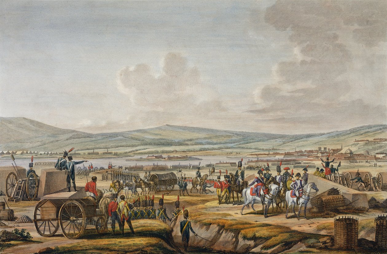 1807年5月9日，拿破仑在法扎尔勒姆弗尔（Marshal Le Febvre）领导的丹泽（Danzig）参观攻城工程，由Francois Jacques Dequevauviller（1783-1848）（aquatint）雕刻 作者 雅克·弗朗索瓦·约瑟夫·斯韦巴赫