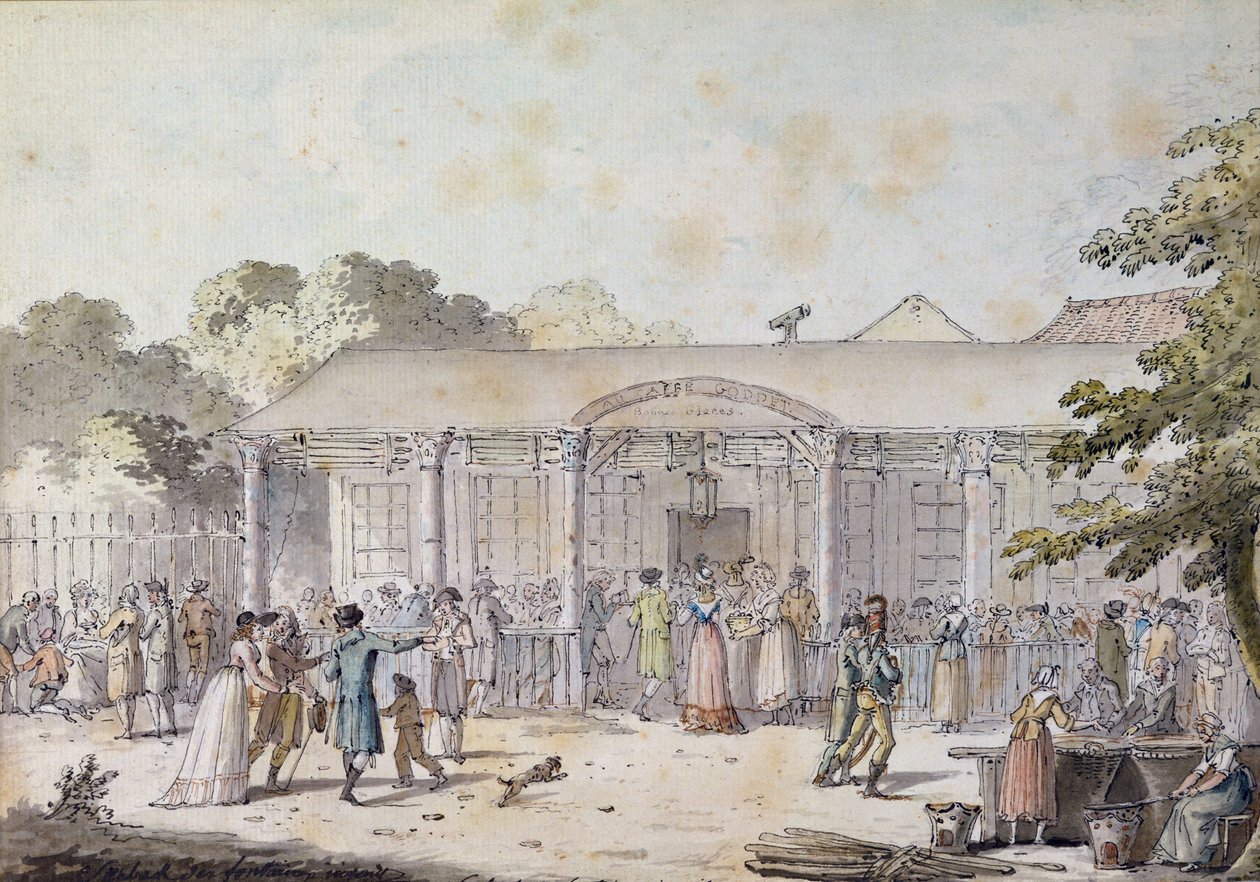 咖啡馆Goddet，Boulevard du Temple，在施工时间，1799-1804（笔和墨水和纸上的wc） 作者 雅克·弗朗索瓦·约瑟夫·斯韦巴赫
