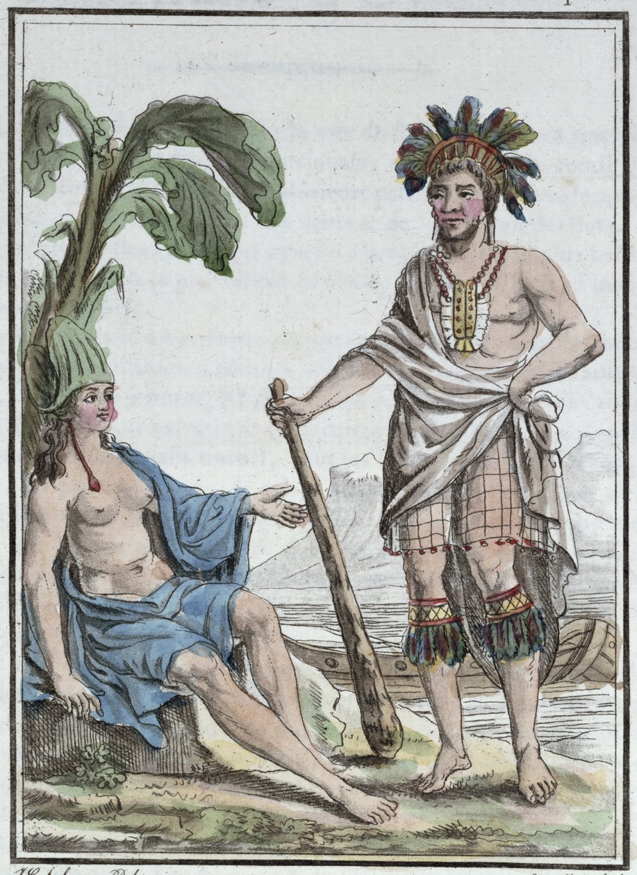 来自复活节岛的男人和女人，来自&39;百科全书&39;，由Mixelle雕刻，于1810年出版 作者 雅克·格拉塞德·圣索维尔