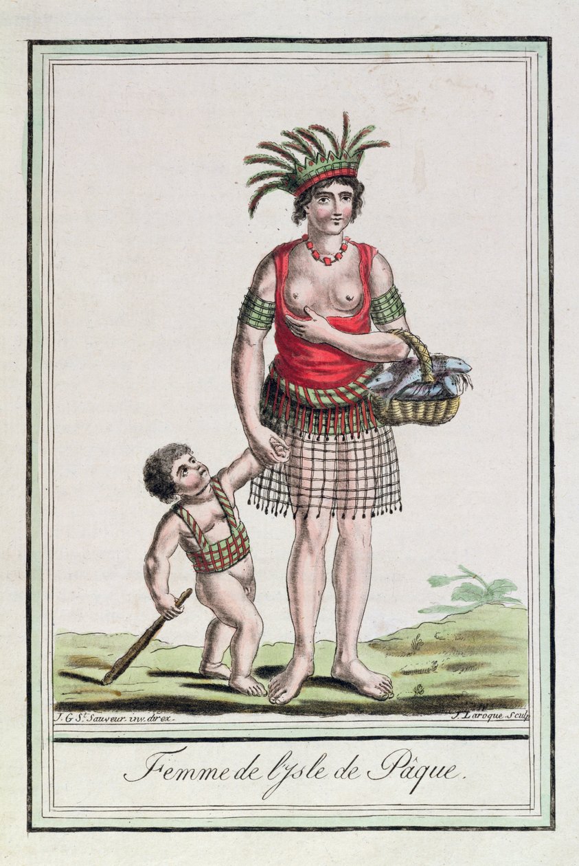 一个来自复活节岛的女人和她的孩子，来自&39;Encyclopedie des Voyages&39;，由J. Laroque雕刻，1796年 作者 雅克·格拉塞德·圣索维尔
