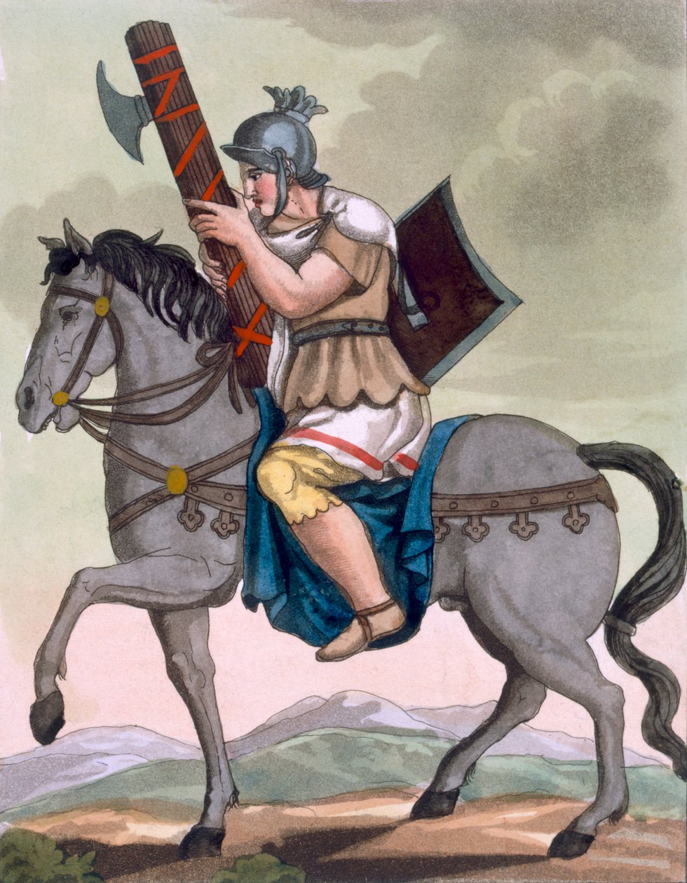 骑兵的军事胜利者，王位的持有者，来自&39;L&39;Antique Rome&39;的插图，由Labrousse雕刻，于1796年出版 作者 雅克·格拉塞德·圣索维尔