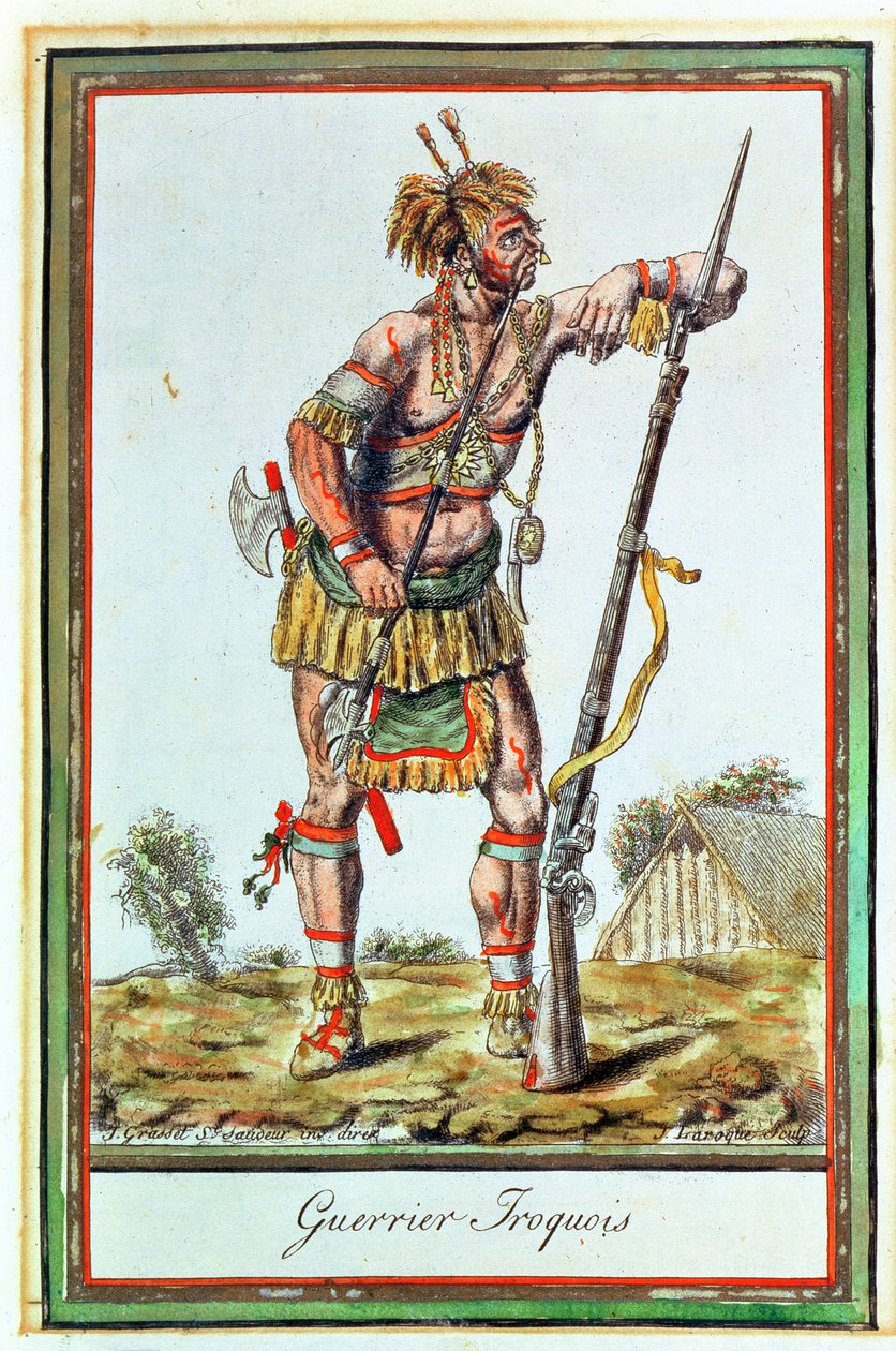 Iroquois Warrior，来自&39;Encyclopedia of Travels&39;，由J. Laroque雕刻，1796年 作者 雅克·格拉塞德·圣索维尔