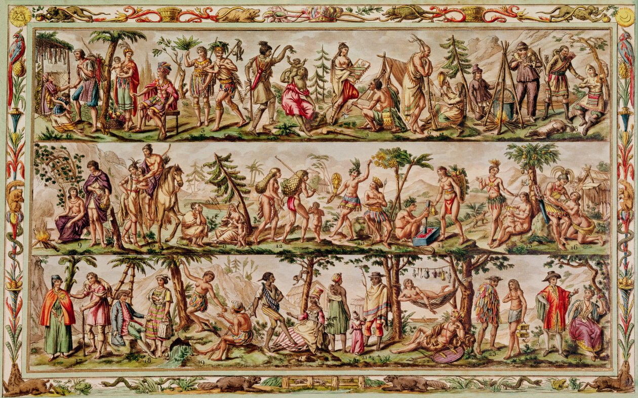 美洲主要人民，c.1798-99（彩色雕刻） 作者 雅克·格拉塞德·圣索维尔