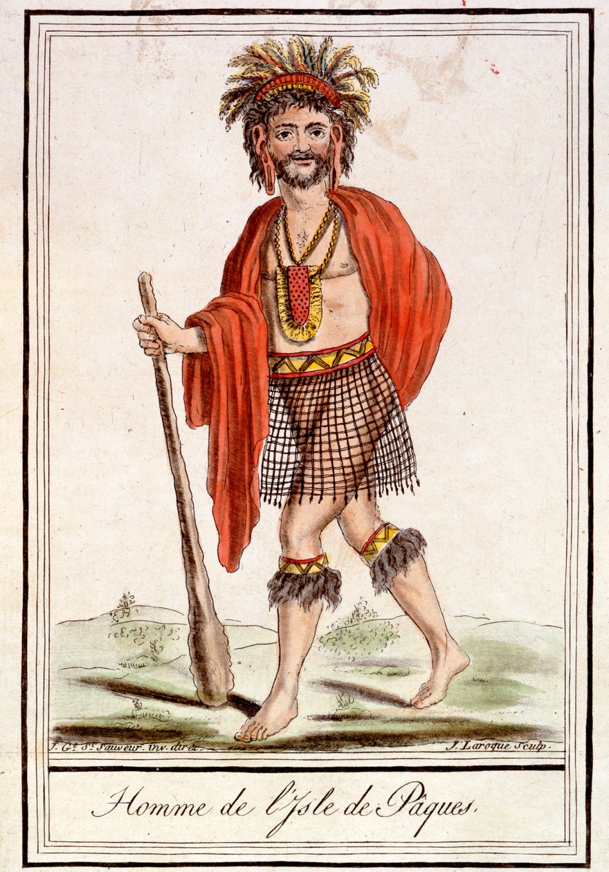 来自复活节岛的一名男子，来自&39;Encyclopedie des Voyages&39;，由J. Laroque雕刻，1796年 作者 雅克·格拉塞德·圣索维尔