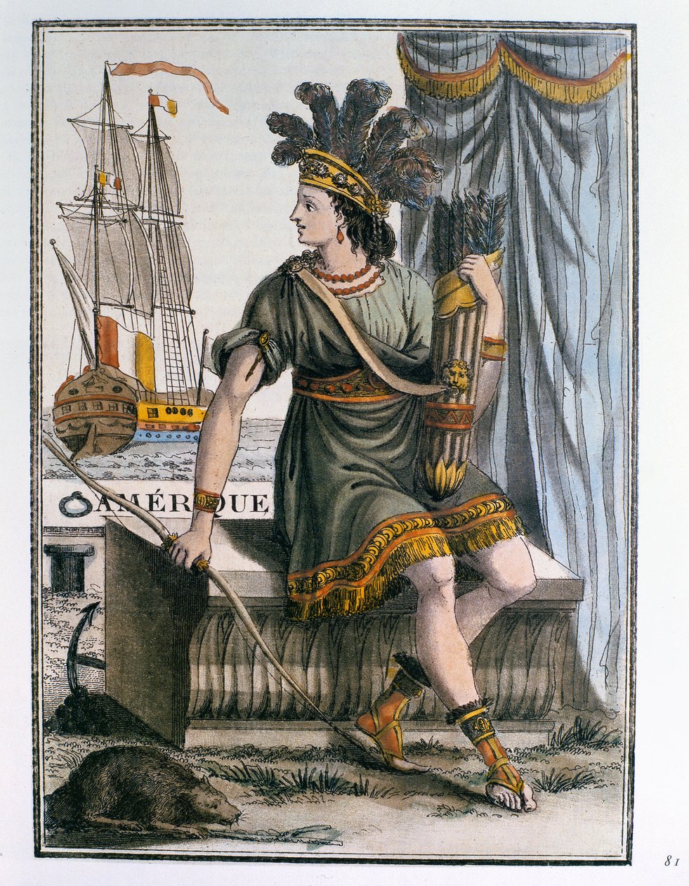 美国的寓言，&39;Encyclopedie des Voyages&39;的主题，由J. Laroque雕刻，于1796年出版 作者 雅克·格拉塞德·圣索维尔