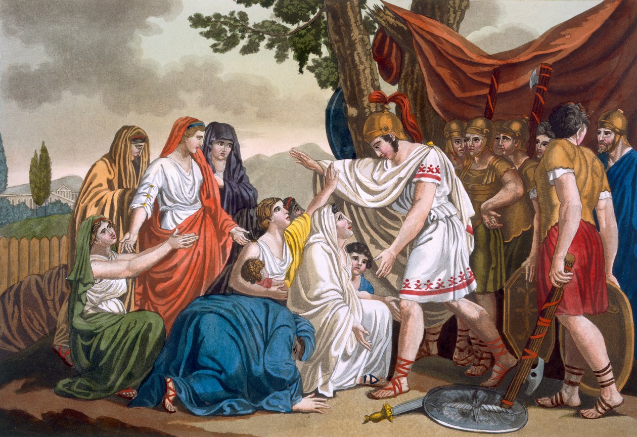 Coriolanus和他的母亲Volumnia，来自&39;L&39;Antique Rome&39;的插图，由Labrousse雕刻，于1796年出版 作者 雅克·格拉塞德·圣索维尔