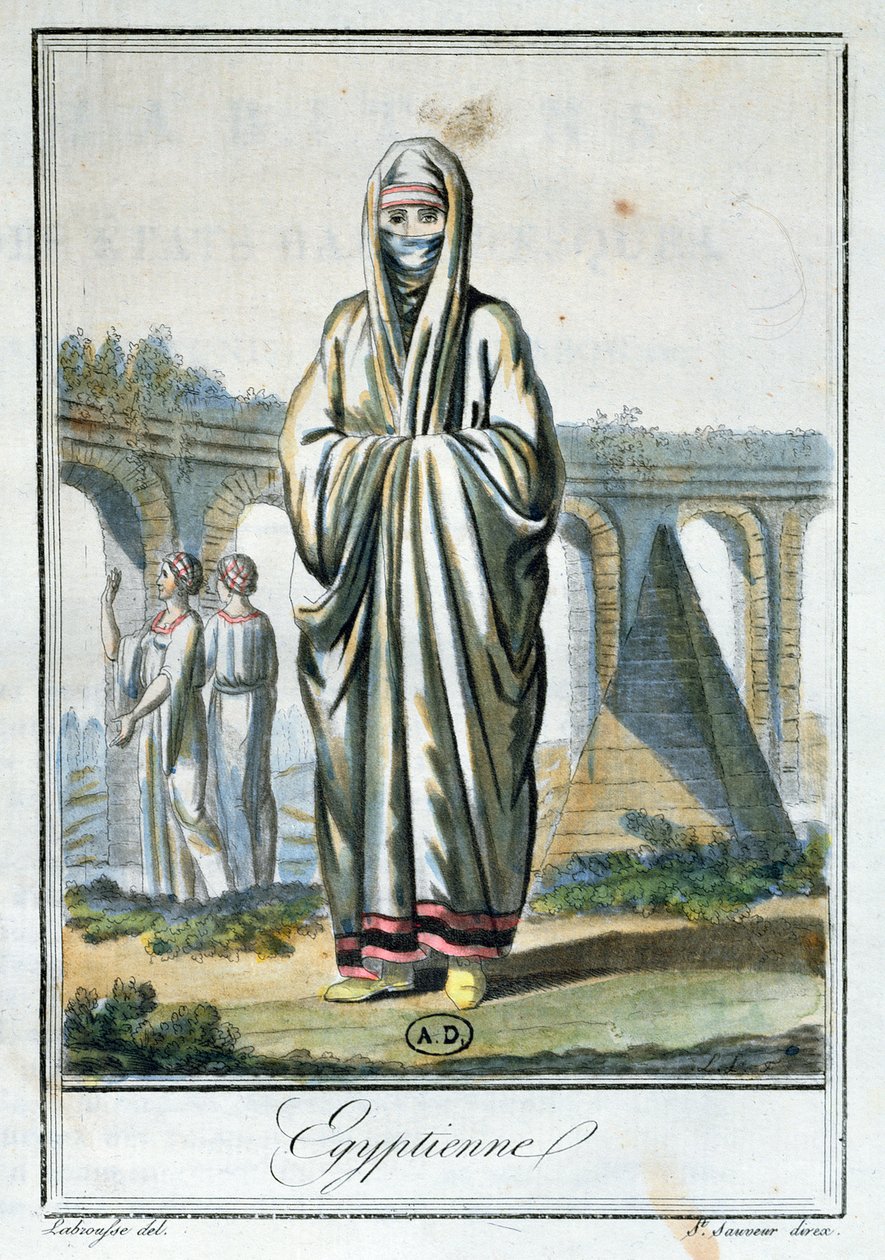 埃及妇女穿着chador，插图来自&39;Encyclopedie des Voyages&39;，于1796年在巴黎出版 作者 雅克·格拉塞德·圣索维尔