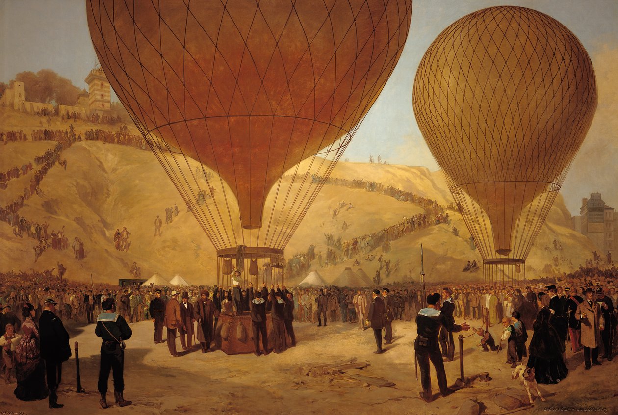 1870年10月7日Leon Leon Michel Gambetta（1838-82）在气球&39;L&39;Armand-Barbes&39;的出发 作者 雅克·吉奥（Jacques Guiaud）