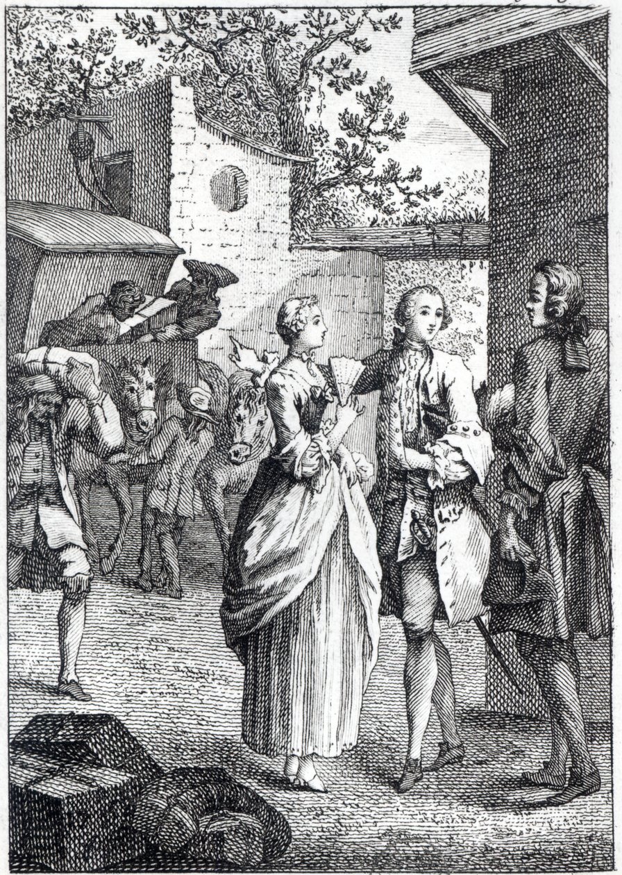 Chevalier Des Greux和Manon的会面，来自&39;Manon Lescaut&39;的场景由Antoine Francois Prevost of Exiles（1697-1763） 作者 雅克·让·帕斯奎尔