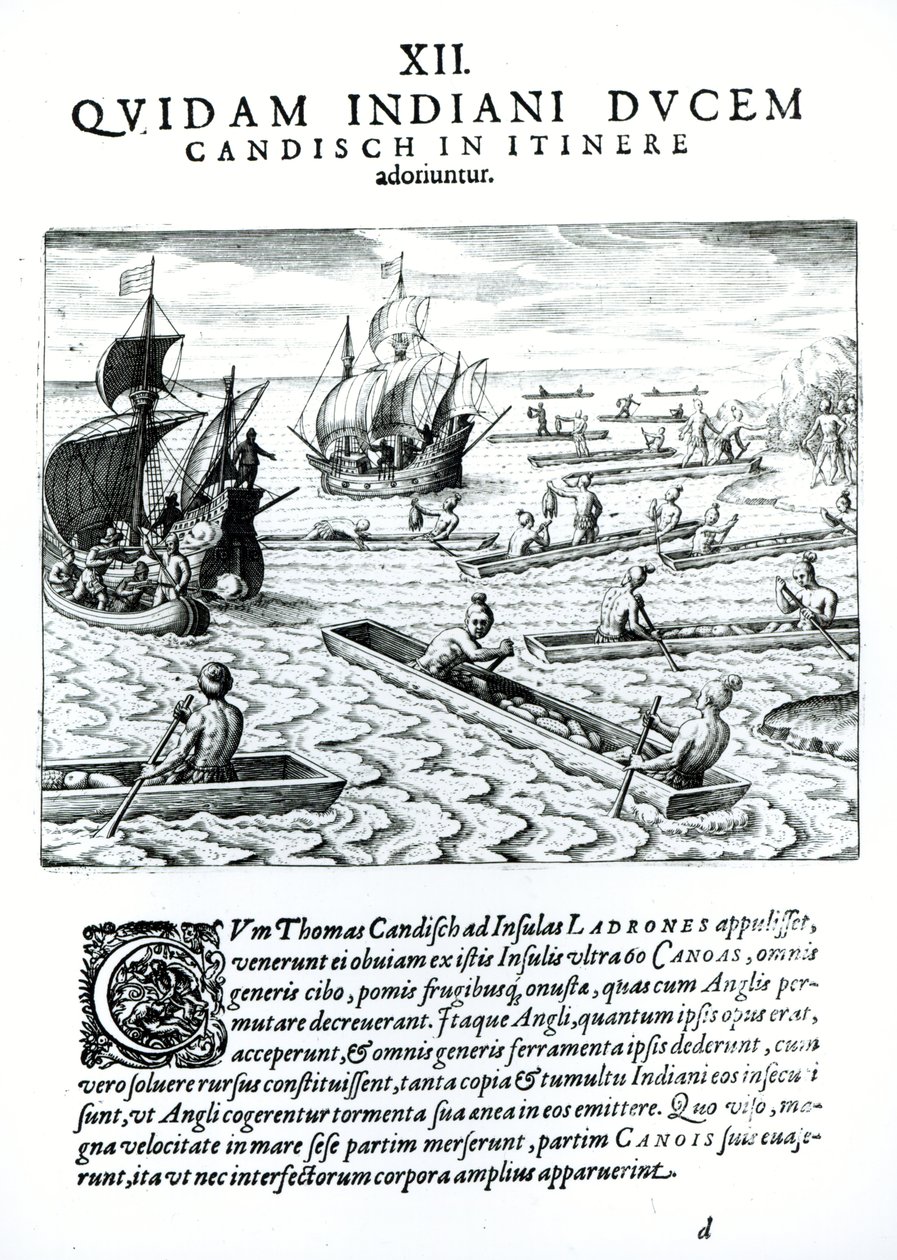 托马斯·卡文迪什探险队，来自“Americae”，由Theodore de Bry（1528-98）1593编写和雕刻 作者 雅克·勒·摩恩（Jacques Le Moyne）