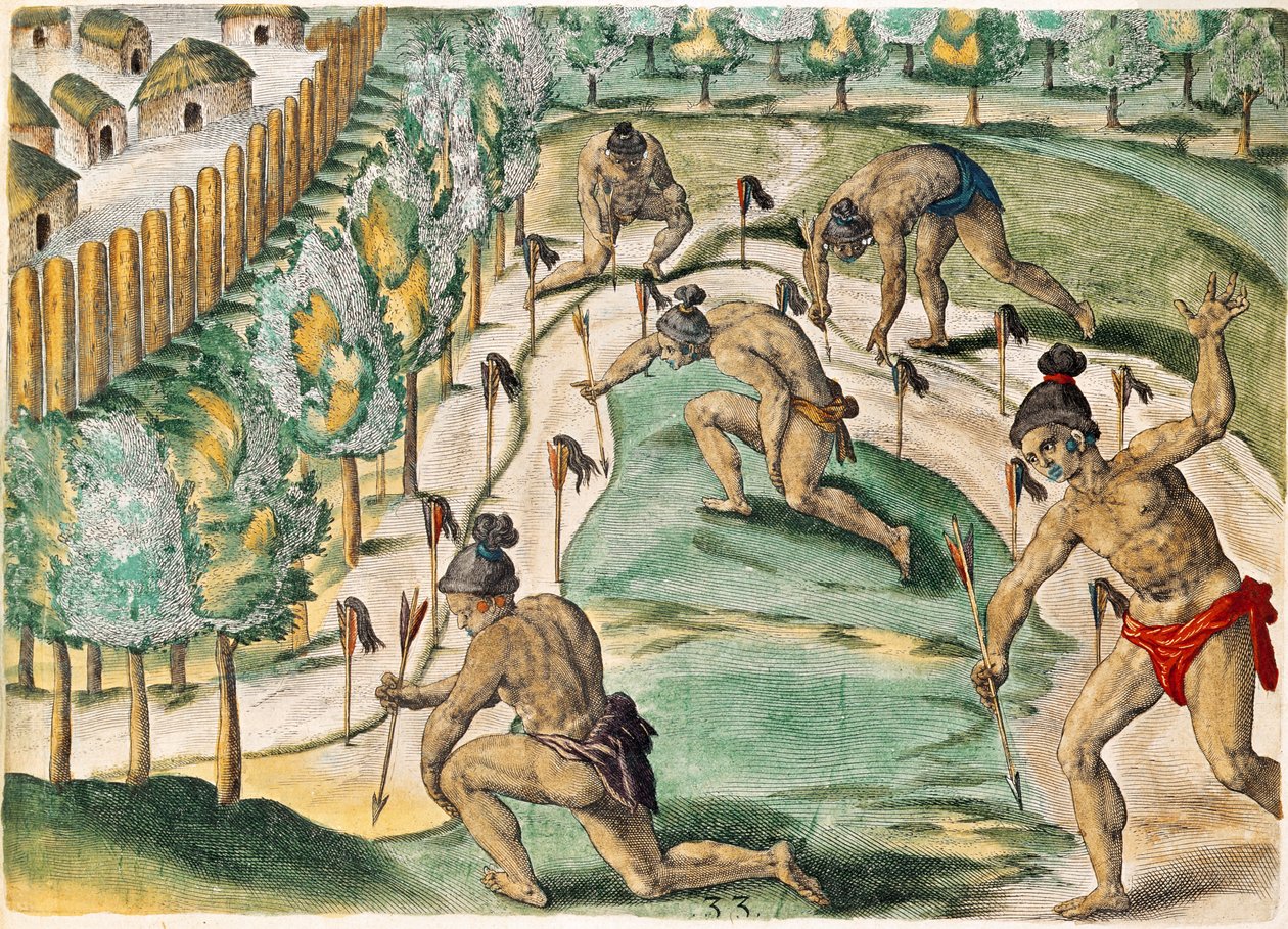 从&39;Brevis Narratio ...&39;宣告战争的方法，由Theodore de Bry（1528-98）1591刻 作者 雅克·勒·摩恩（Jacques Le Moyne）