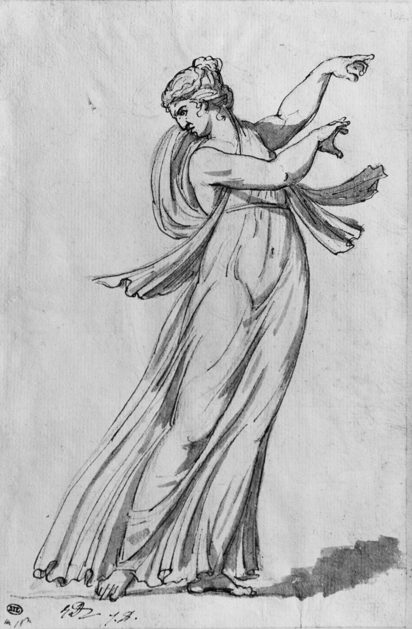 Bacchante（笔和黑色墨水和灰色洗涤和皮埃尔纸上的黑色） 作者 雅克·路易·大卫