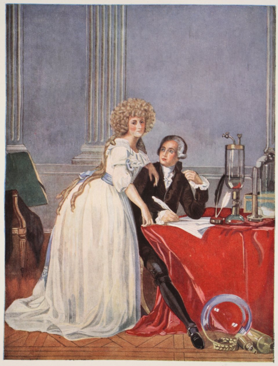 Lavoisier和他的妻子，Boris Mestchersky（d.1957）的复制品，来自&39;Histoire de la Nation Francaise&39;的插图，科学，第一卷和第二卷，Gabriel Hanotaux（1853-1944），1924年 作者 雅克·路易·大卫