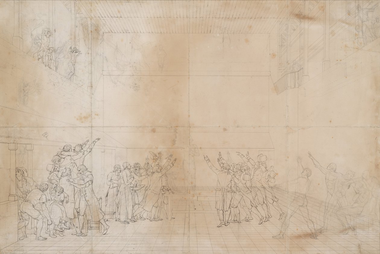 研究网球场的誓言，c.1790（墨水和石墨在纸上） 作者 雅克·路易·大卫
