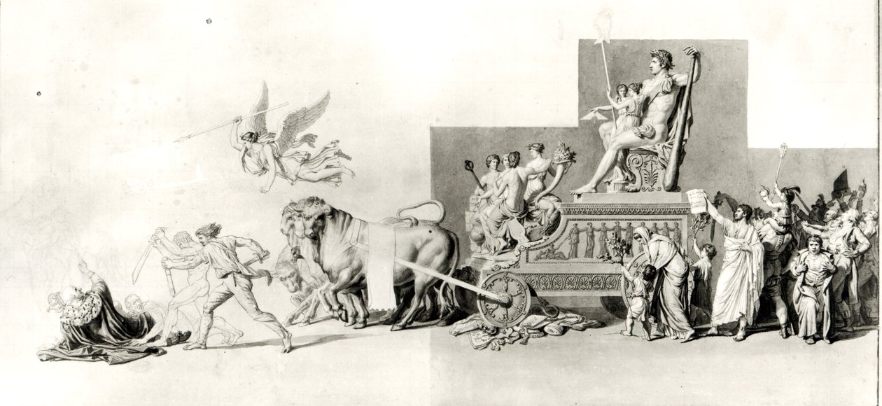 法国人民对君主制的胜利，一个歌剧幕布项目，1794年（笔和墨水在纸上洗） 作者 雅克·路易·大卫