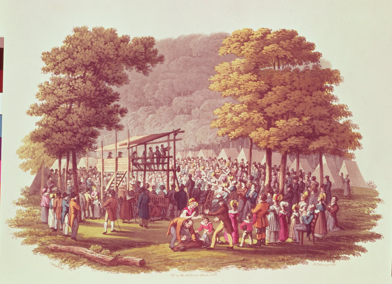 北美卫理公会的夏令营，1819年由M. Dubourg雕刻 作者 雅克·米尔伯特（Jacques Milbert）