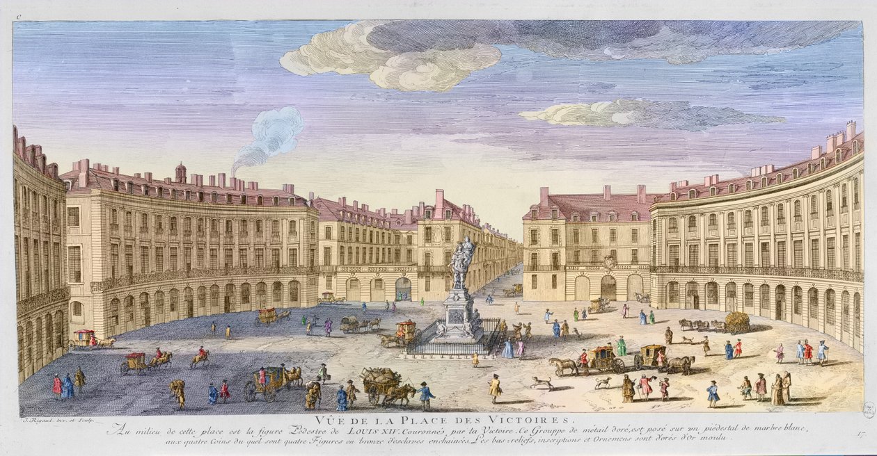 Place des Victoires，巴黎（后来着色） 作者 雅克·里格（Jacques Rigaud）