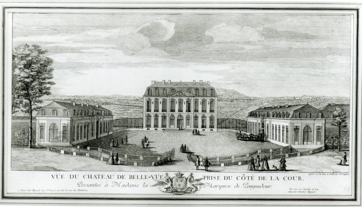 贝尔维尤城堡庭院门面的看法，c.1750 作者 雅克·里格（Jacques Rigaud）