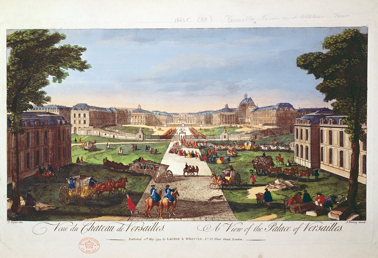 凡尔赛宫的视图，1794年（彩色雕刻） 作者 雅克·里格（Jacques Rigaud）