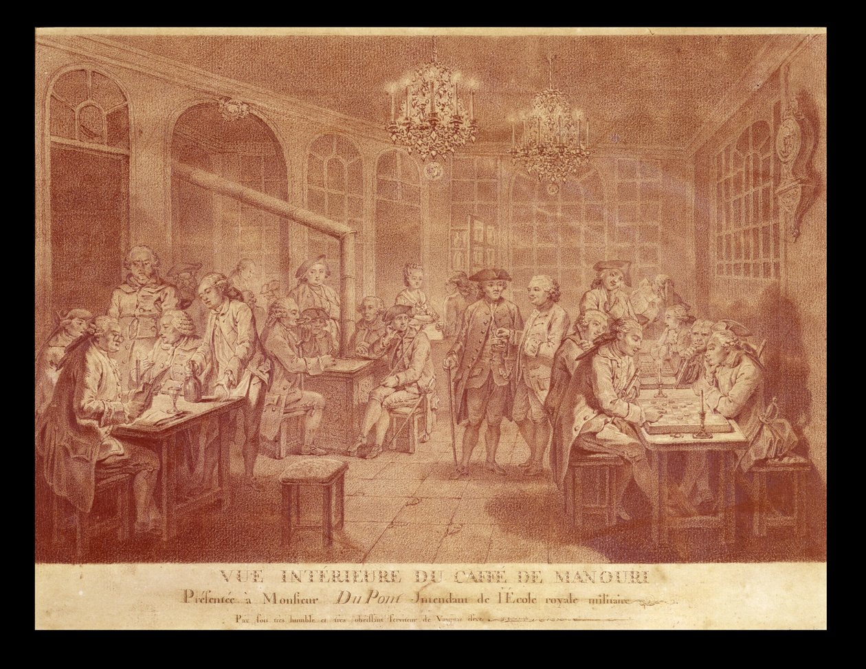 咖啡馆Manouri的内部，c.1775（在纸上的红色粉笔） 作者 雅克·特里顿·德·沃贾斯