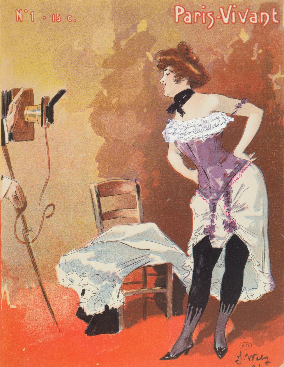 在紧身胸衣拍摄的女人，&39;巴黎Vivant&39;的讽刺画，1901年 作者 雅克·韦利