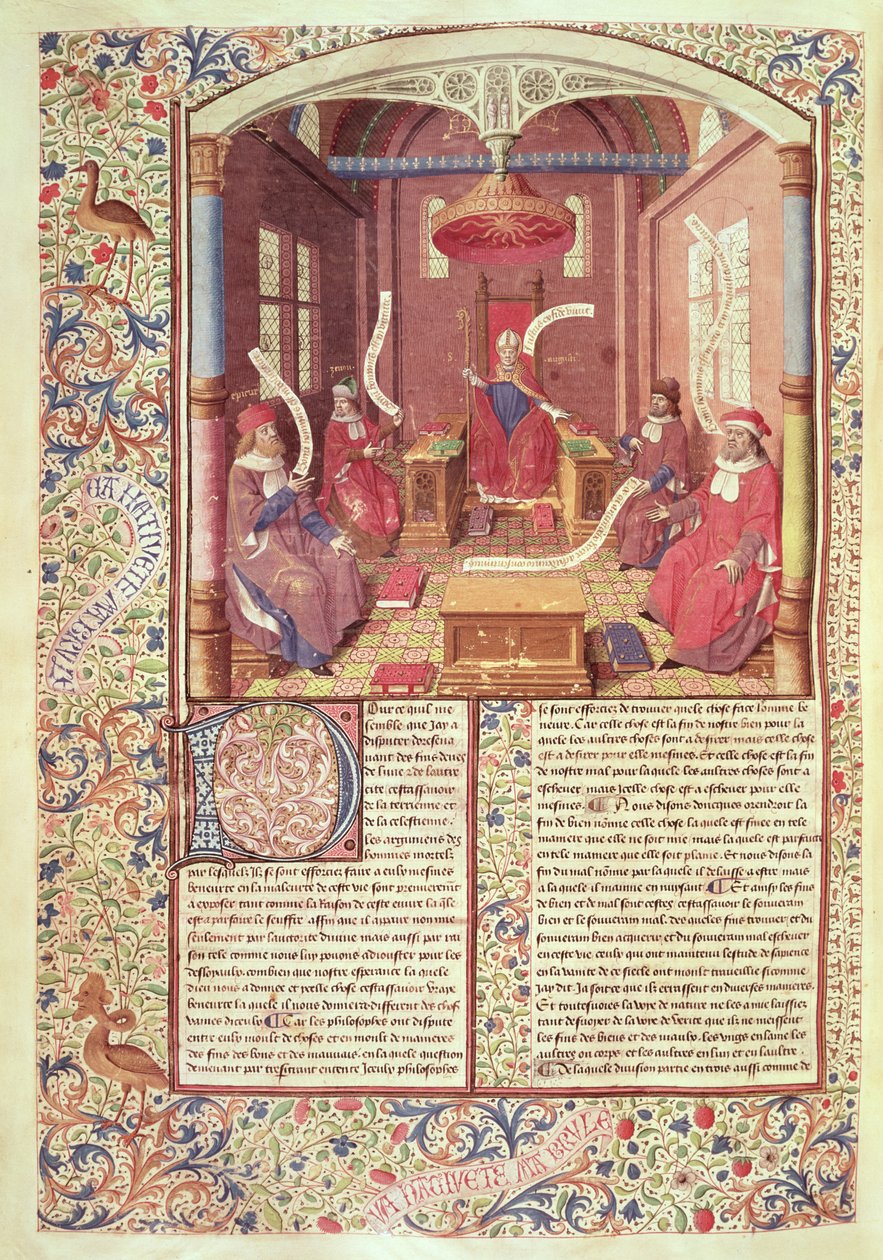 女士246 fol.354v St. Augustine，Epicurus，Zeno，Antiochus和Varron，来自河流圣奥古斯丁的“De Civitae Dei”（354-430）由Raoul de Presles翻译 作者 雅克·德·贝桑松