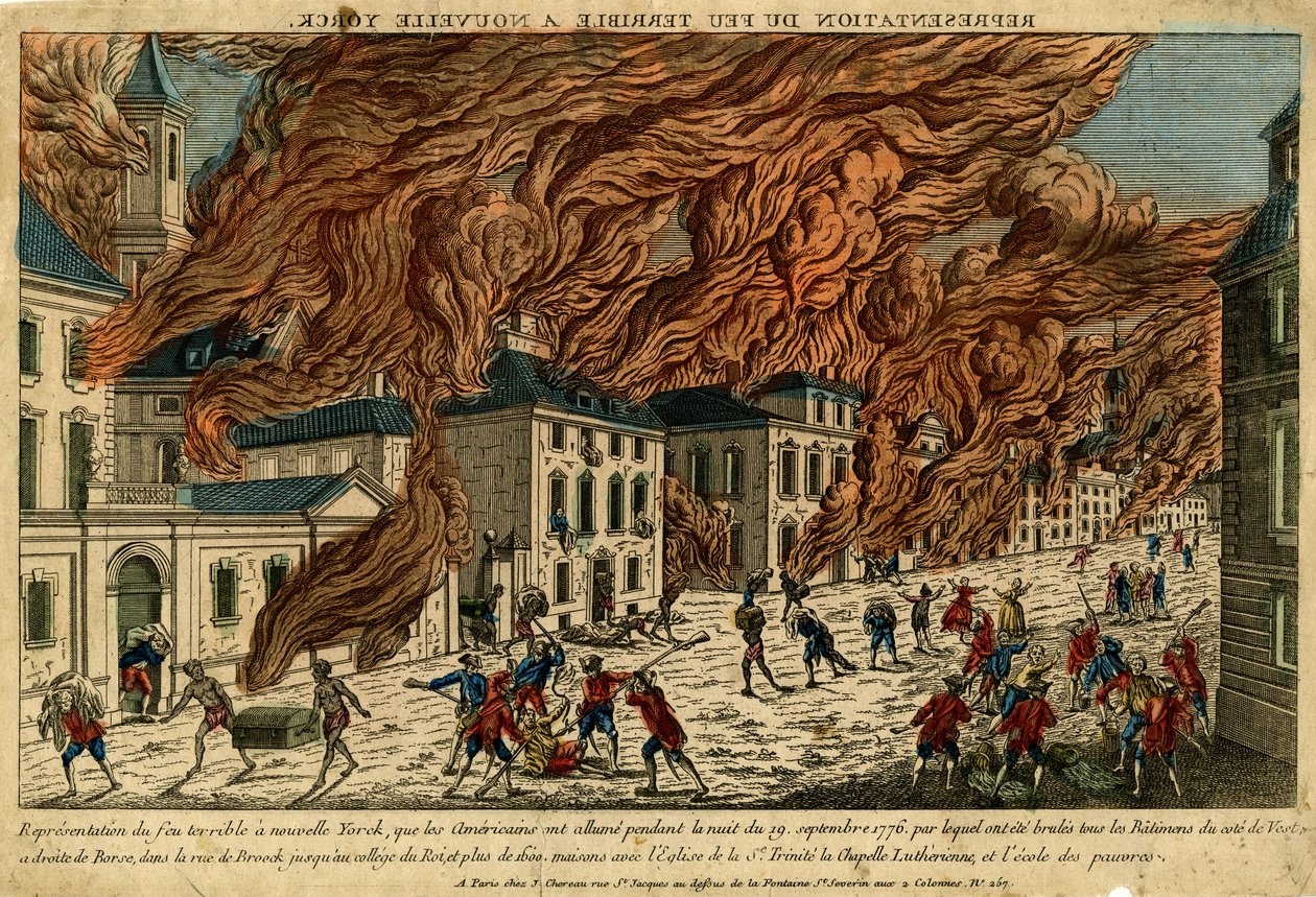 1776年9月19日在纽约的可怕之火的代表，未注明日期（手工彩色雕刻） 作者 小雅克·雅克