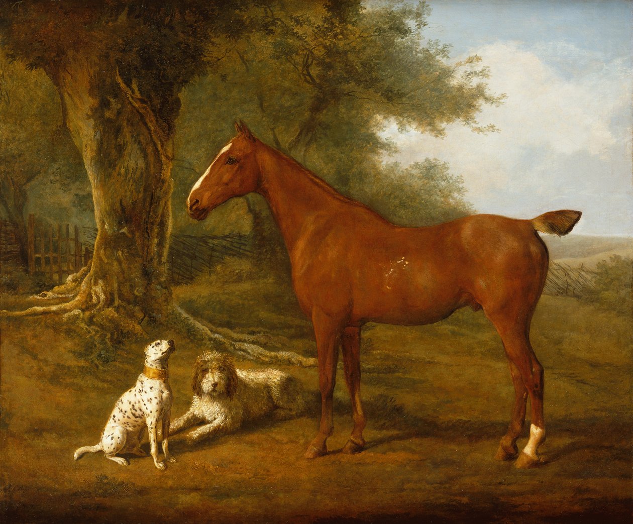 栗子猎人与布里亚特犬和达尔马提亚犬（油画） 作者 雅克·洛朗·阿加斯