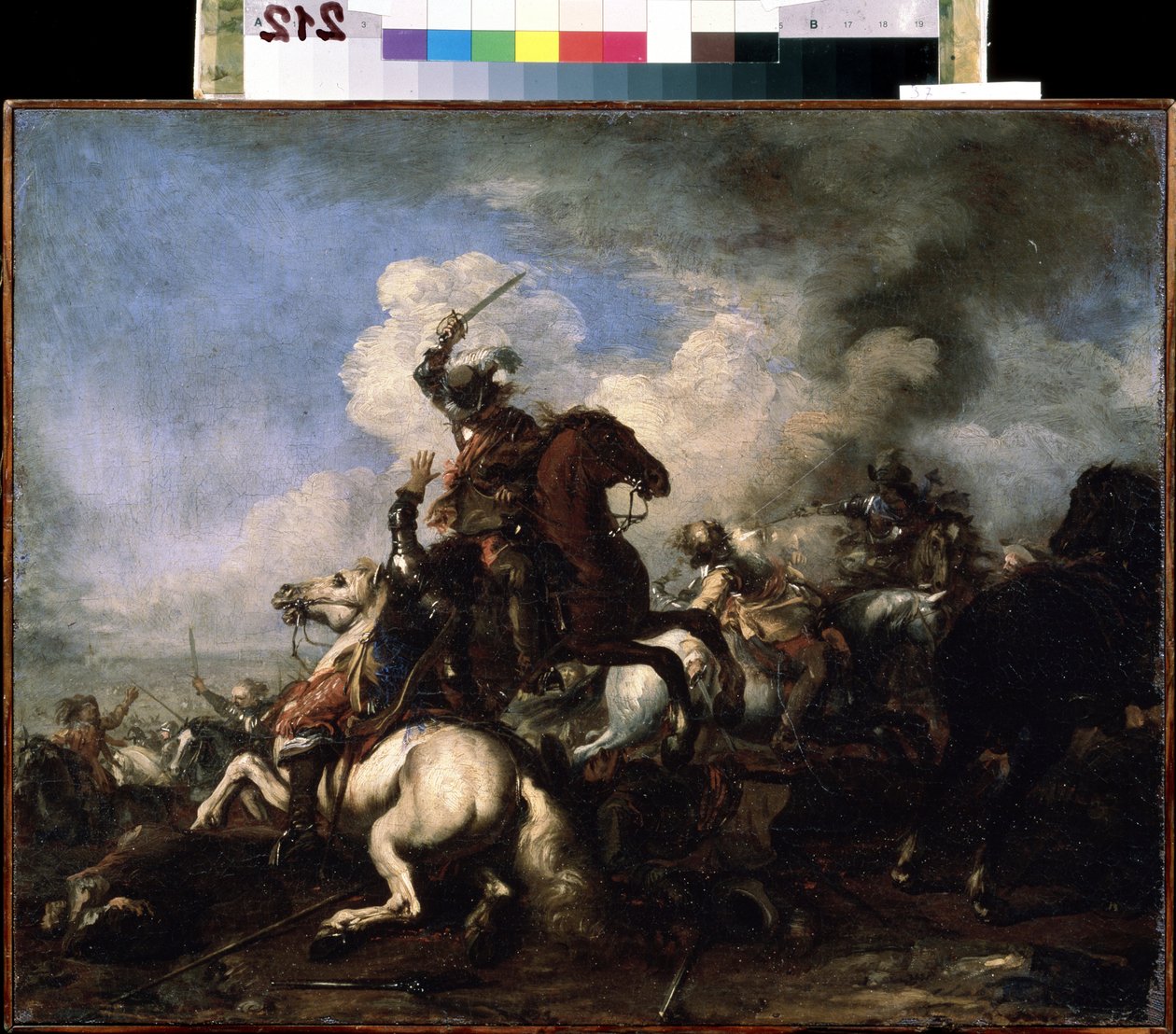 雅克-库尔图瓦（1621-1676 年）17 世纪绘画作品 "Le combat de chevaliers"（骑兵战斗），乌克兰塞瓦斯托波尔 Mikhail Kroshitsky 艺术博物馆 作者 雅克·考特瓦伊斯（Jacques Courtois）