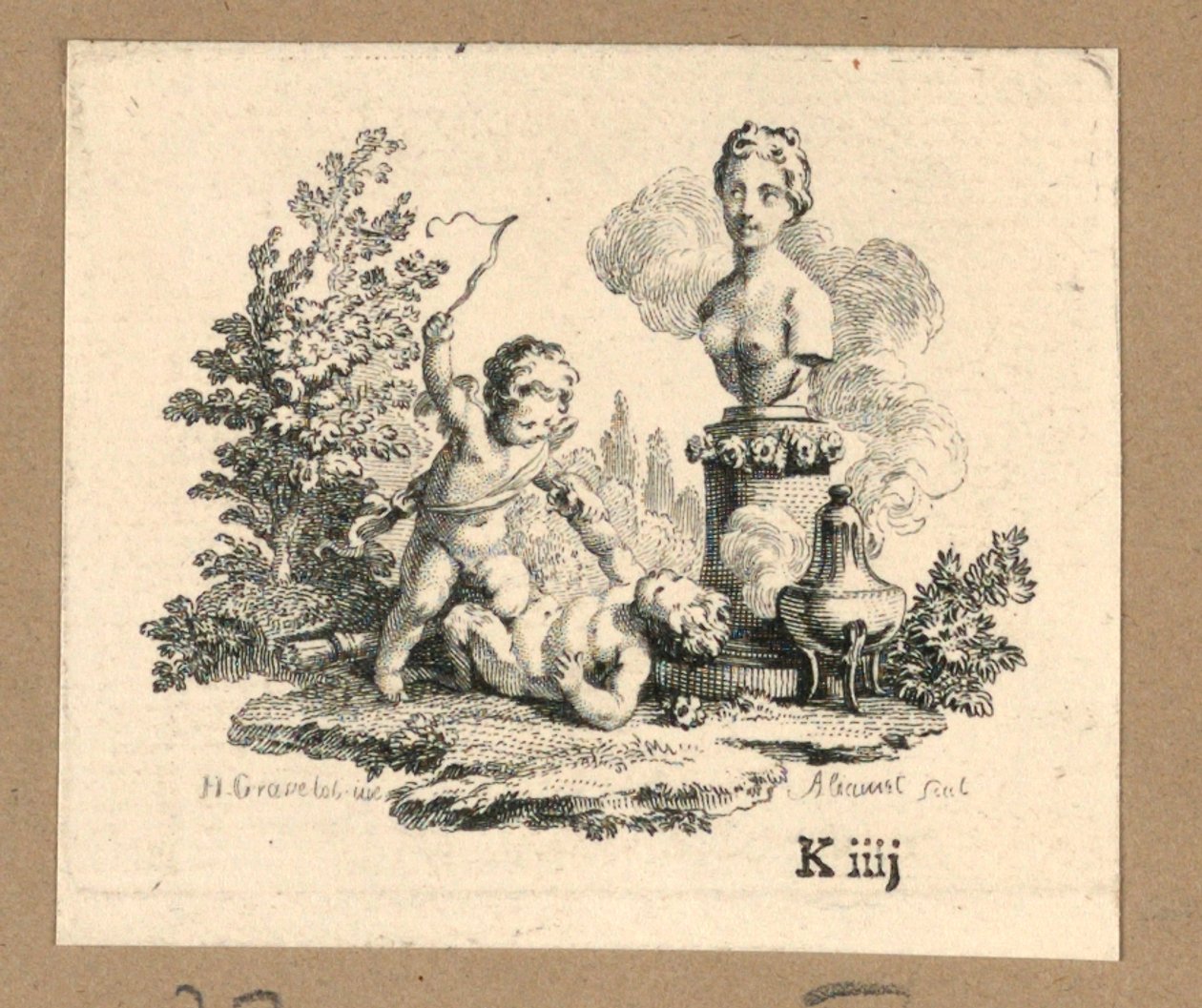 版画，丘比特训斥撒梯女孩 作者 雅克·阿利亚内特