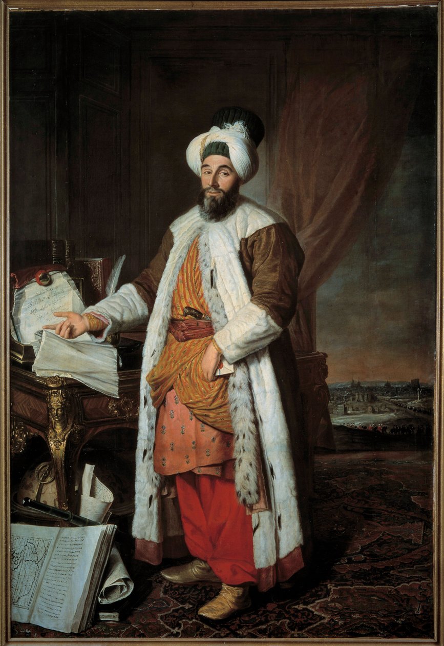 Mehemet Said Pasha Bey de Roumelie的全身画像，他是苏丹马哈茂德（Mahmoud）一世1742年派往凡尔赛的大使，由雅克-安德烈-约瑟夫-阿维（Jacques Andre Joseph Ave）绘制，被称为卡梅洛或阿维特-勒巴塔夫（1702-1766）。 作者 雅克·安德烈·约瑟夫·卡米洛特