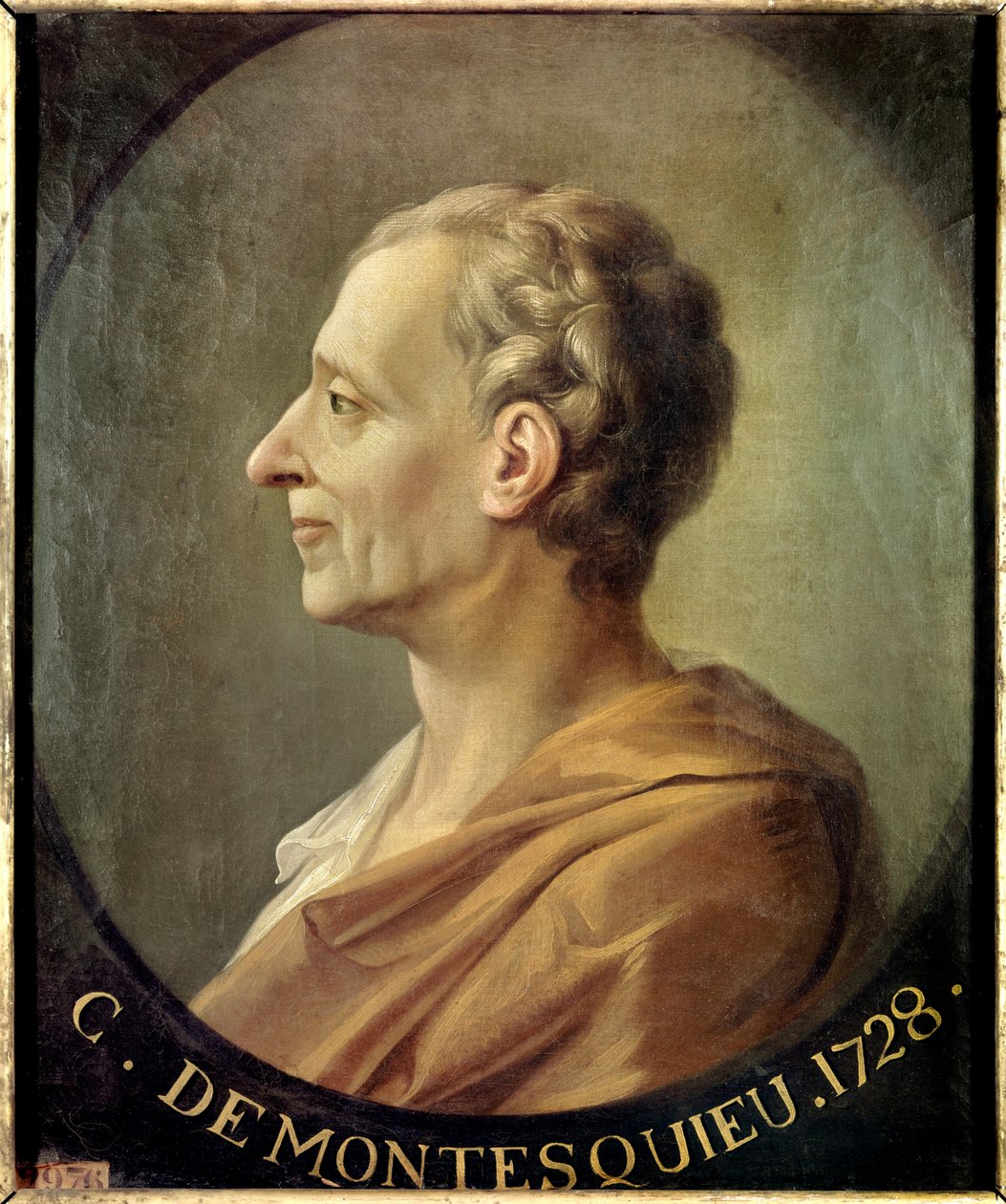 法国哲学家和政治思想家 Charles de Secondat, Baron de la Brede et de Montesquieu (1689-1755) Jacques Antoine Dassier (1715-1759) 的肖像，约 1728 年。尺寸 0.63 X 0.52 m。 凡尔赛宫。 Musee Du Chateau - 神父肖像 作者 雅克·安托万（后）达西尔