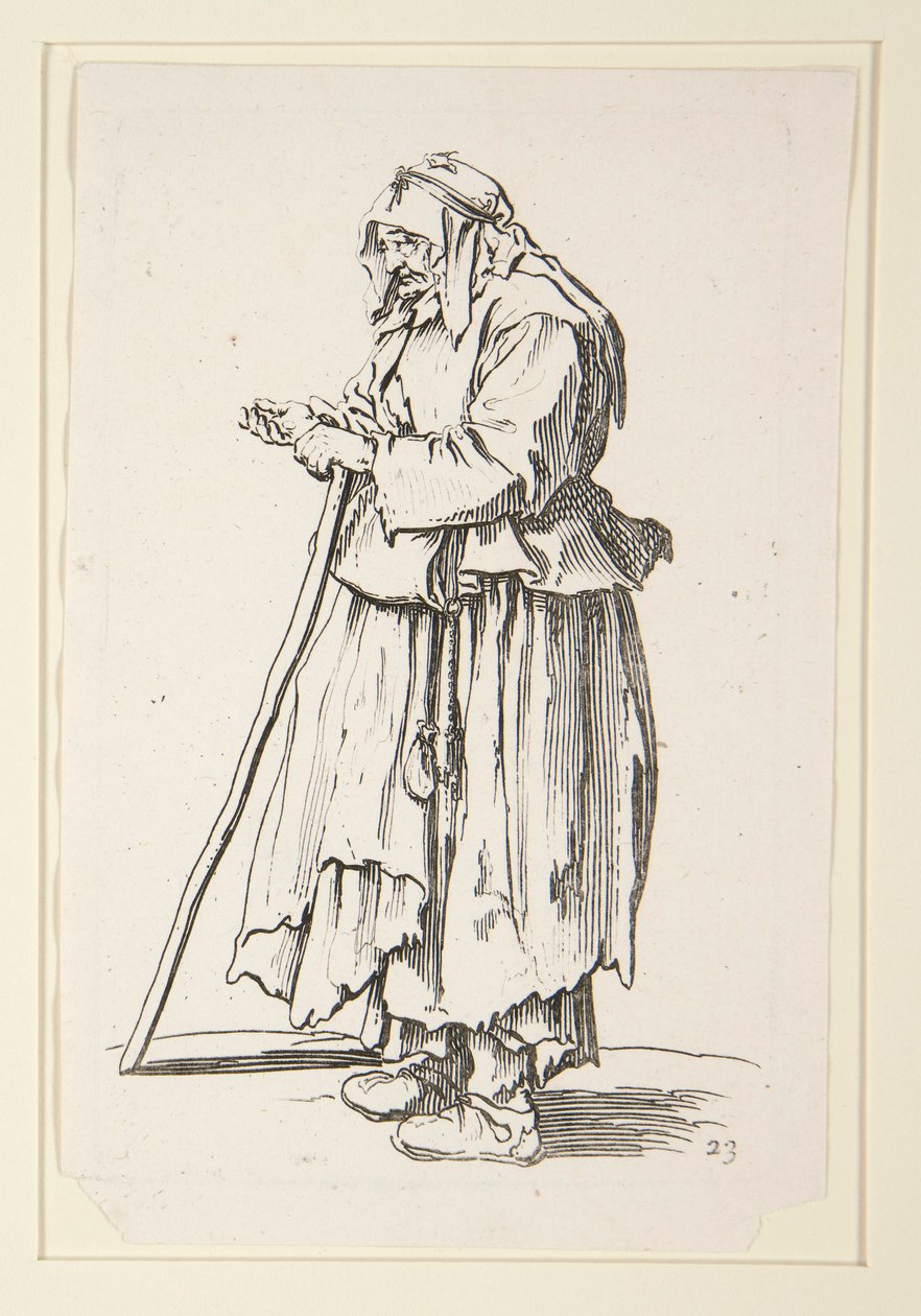 接受施舍的女乞丐，选自《乞丐》（La mendiante venant de recevoir la charite）。 作者 雅克·卡洛
