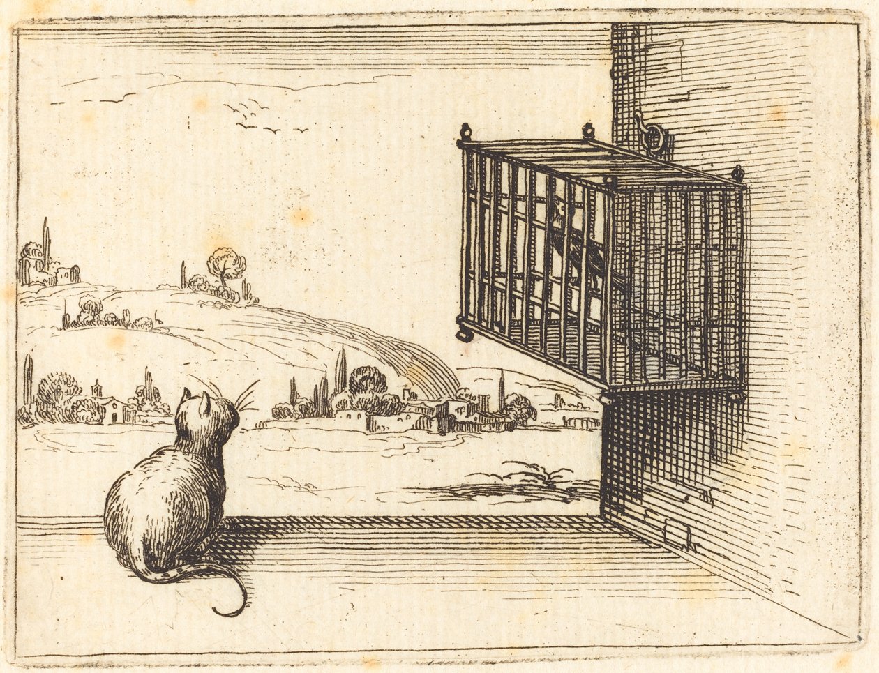 猫看笼中鸟》，1628年。 作者 雅克·卡洛