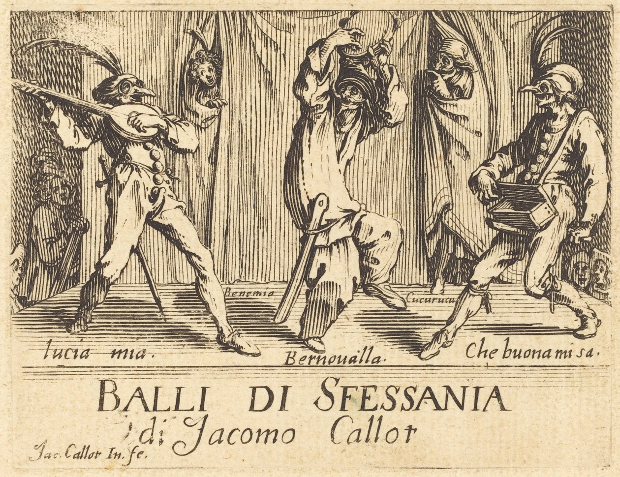 Balli di Sfessania的正面插图，约1622年。 作者 雅克·卡洛