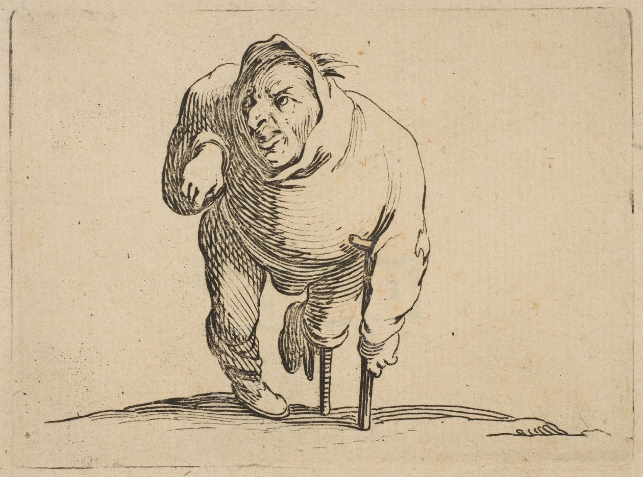 LEstropie a la拐杖和La Jambe de Bois带拐杖和木制...子的Cri子，1616-22。 作者 雅克·卡洛