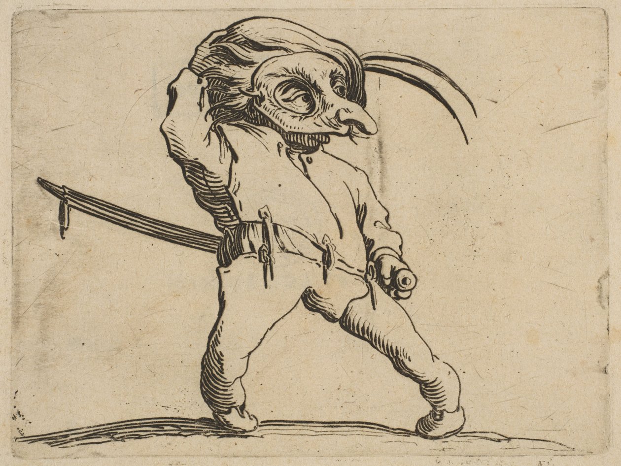 LHommeMasquéaux Jambes用折弯的腿折弯蒙面男子，来自Varie Figure ...，1616-22。 作者 雅克·卡洛