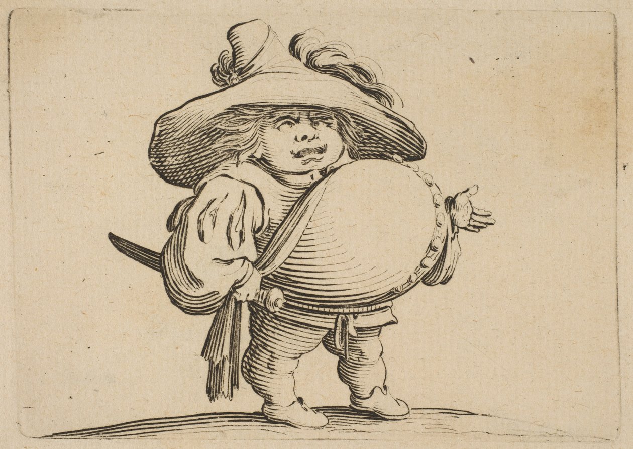 LHomme au Gros肚皮饰有一排纽扣人行，装饰着大肚皮，1616-22年。 作者 雅克·卡洛