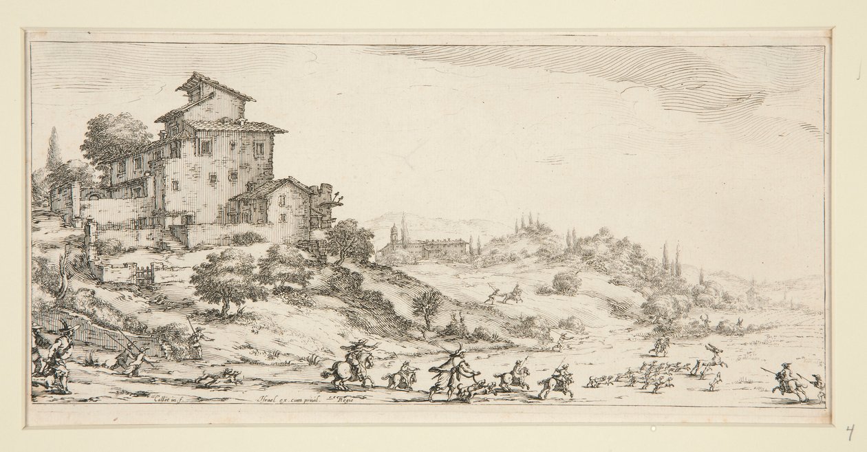 La chasse au cerf（庄园附近的猎鹿），选自为乔瓦尼-德-美第奇创作的风景画 作者 雅克·卡洛