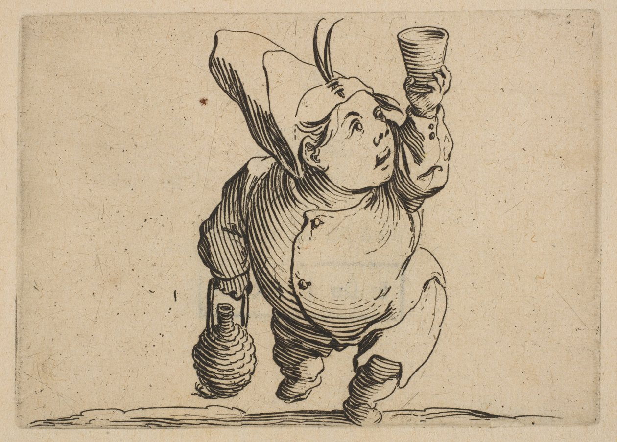 Le Beveur vu de Face The Drinker从正面看，来自Varie Figure Gobbi，西装...，1616-22。 作者 雅克·卡洛
