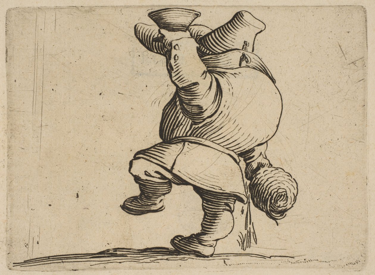 Le Buveur Vu de Dos 饮酒者从背后看到的，来自Varie Figure Gobbi, suite appe...，1616-22。 作者 雅克·卡洛