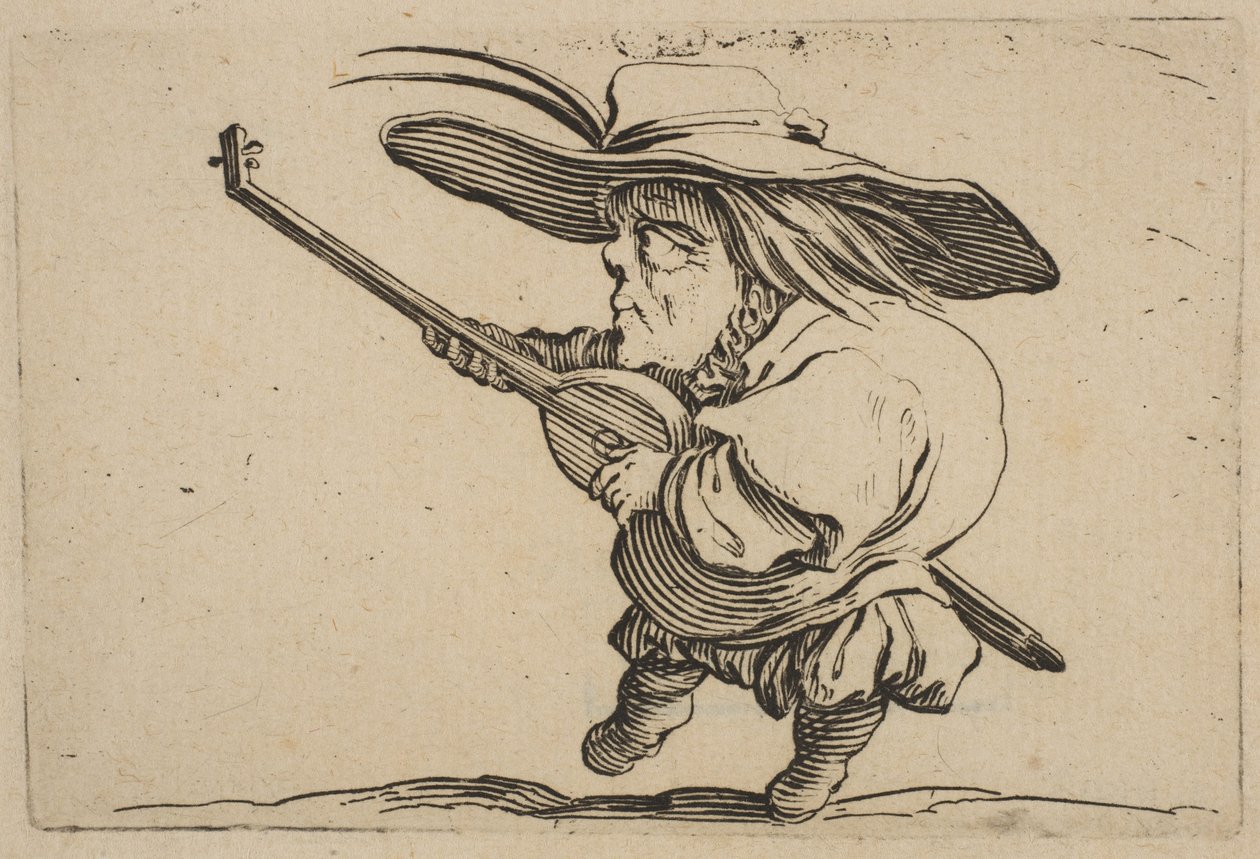 Le Joeuer de Luth琵琶演奏者，来自Varie Figure Gobbi，套件也称为Les B ...，1616-22。 作者 雅克·卡洛