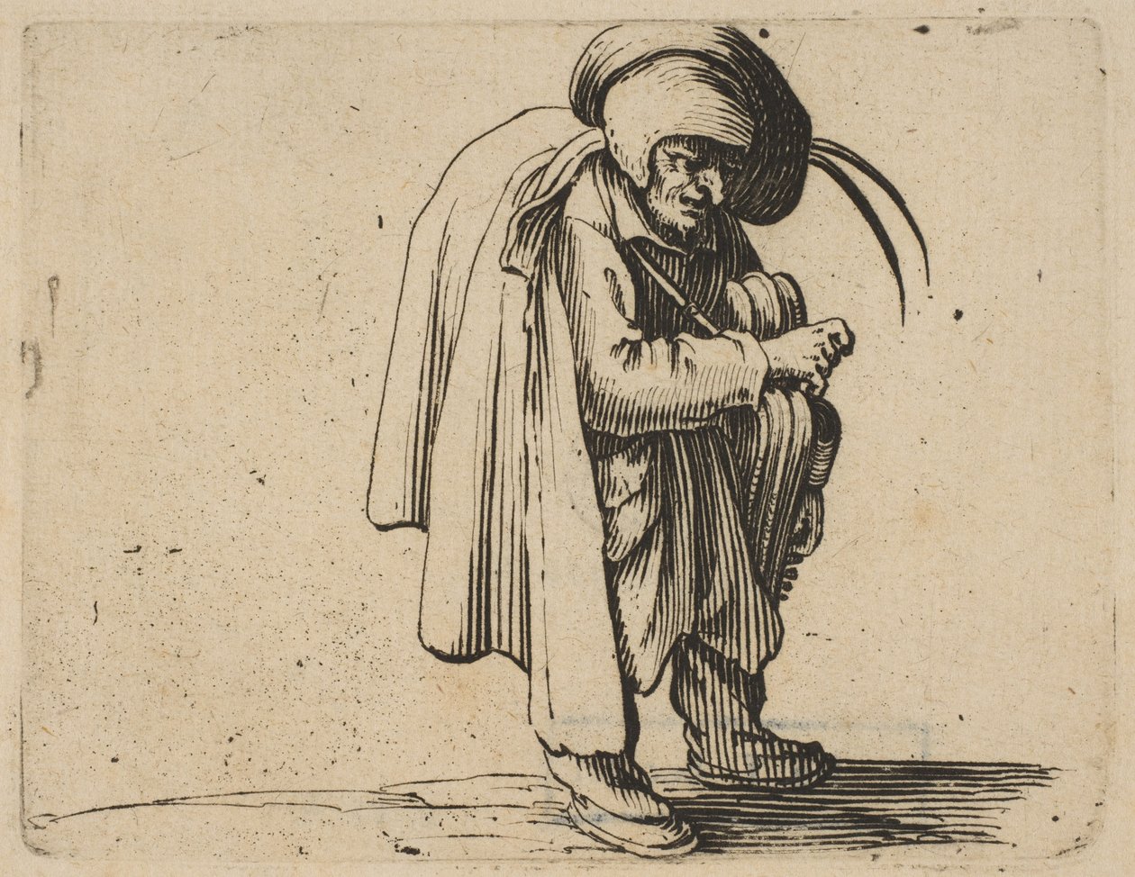Le Jouer de Vielle The Hurdy-Gurdy Player, from Varie Figure Gobbi, suite called aus..., 1616-22。 作者 雅克·卡洛