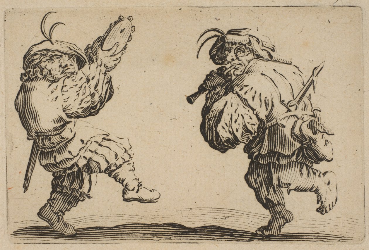 Les Danseurs a la Flute et au Tambourin两个舞者演奏长笛和Tambouri ...，1617-20。 作者 雅克·卡洛