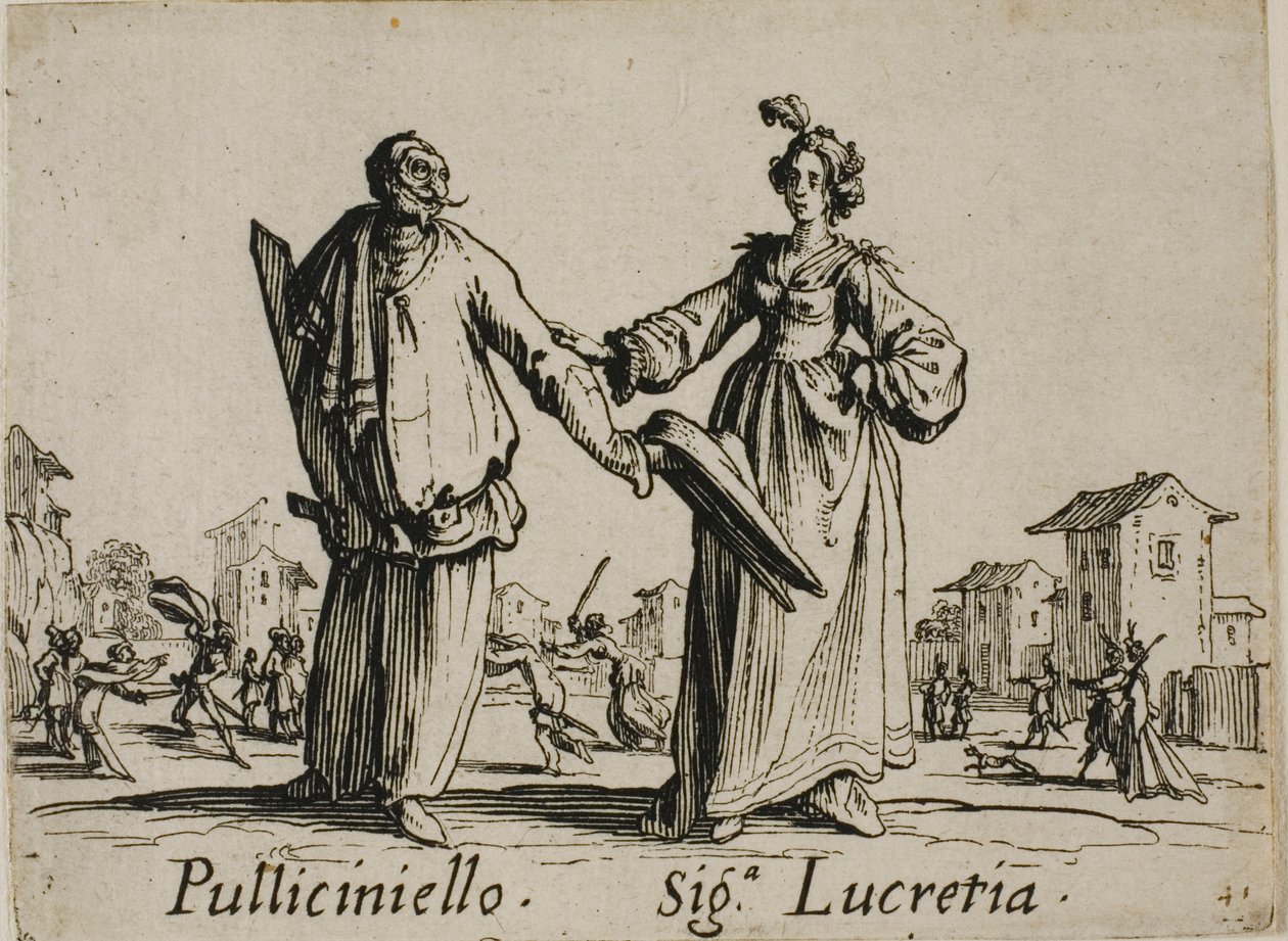 Pulliciniello - Signora Lucretia，《Balli di Sfessania》第 9 版 作者 雅克·卡洛