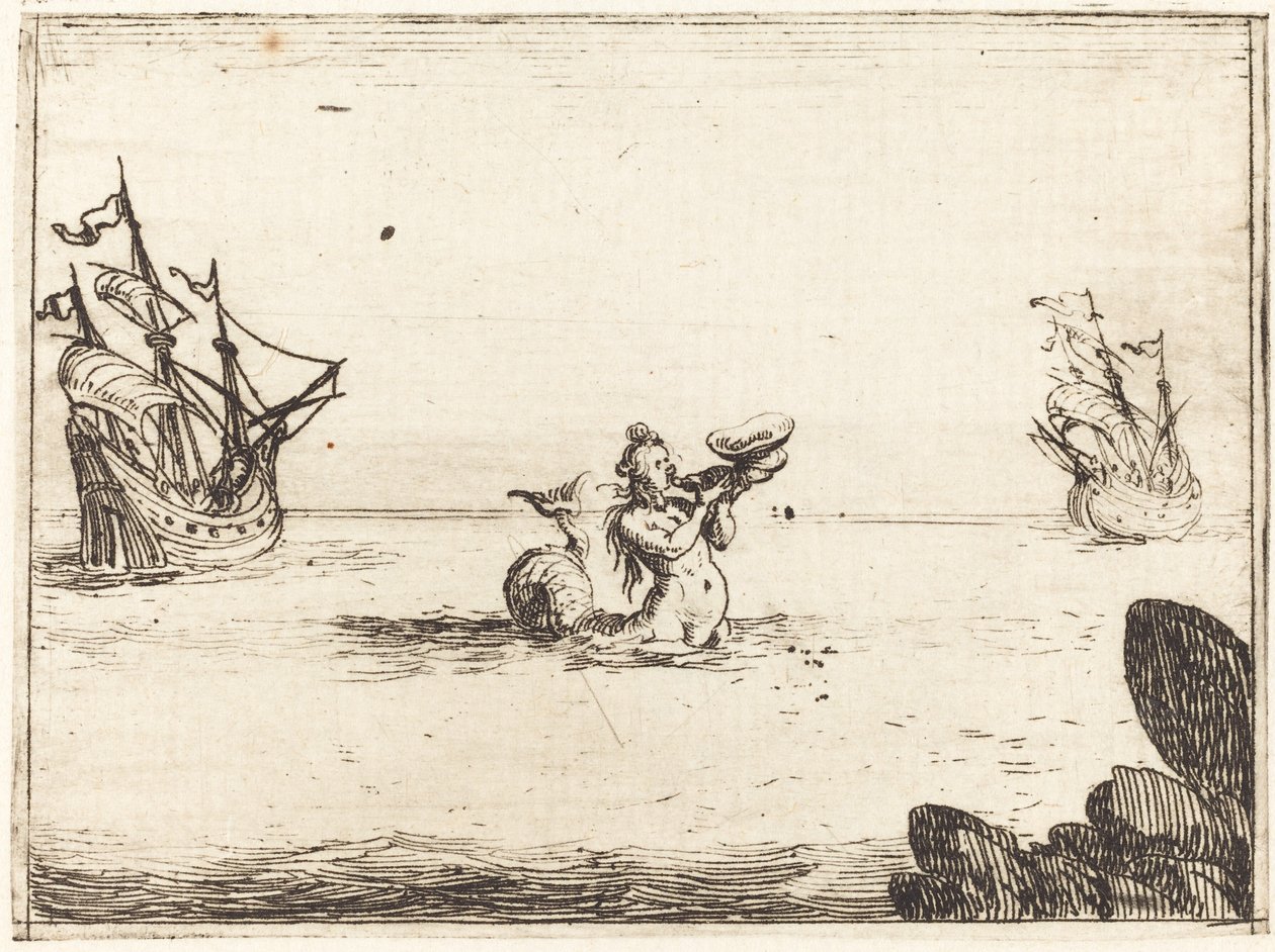 两艘船之间的海妖，1628年。 作者 雅克·卡洛